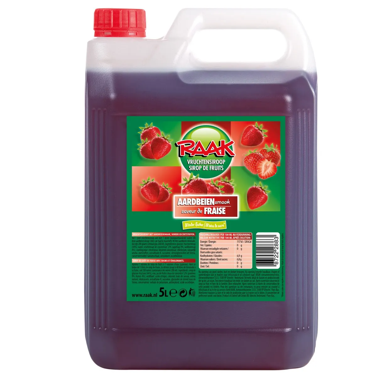 Raak Vruchtensiroop Aardbeien can 5ltr