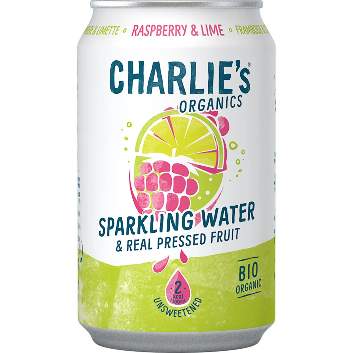 Charlie's Organics Sparkling Raspb. Lime (BIO) s.blik 33cl