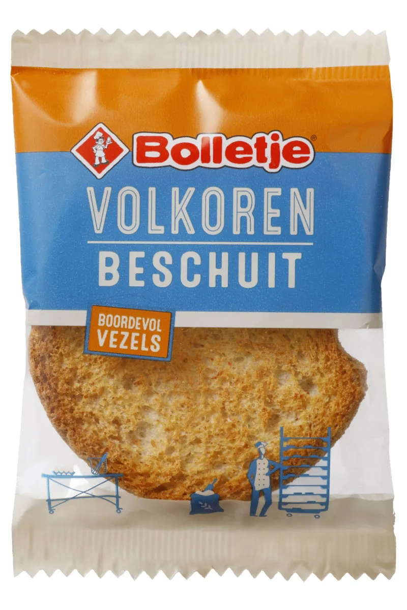 Bolletje Beschuit Volkoren per stuk verpakt 12gr