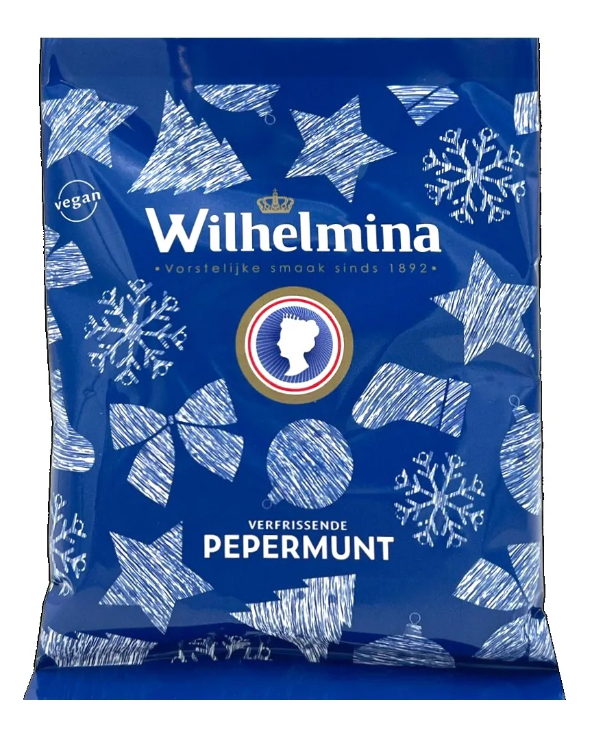 Fortuin Wilhelmina Pepermunt Kerst blauw zakje 65gr